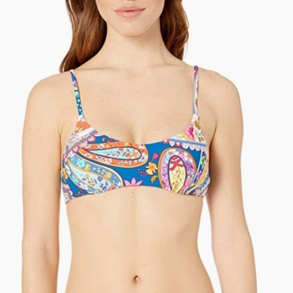 Trina Turk Moroccan Paisley Bikini Top Bralette Blue Bold Print Size 2 NWT - Picture 1 of 14